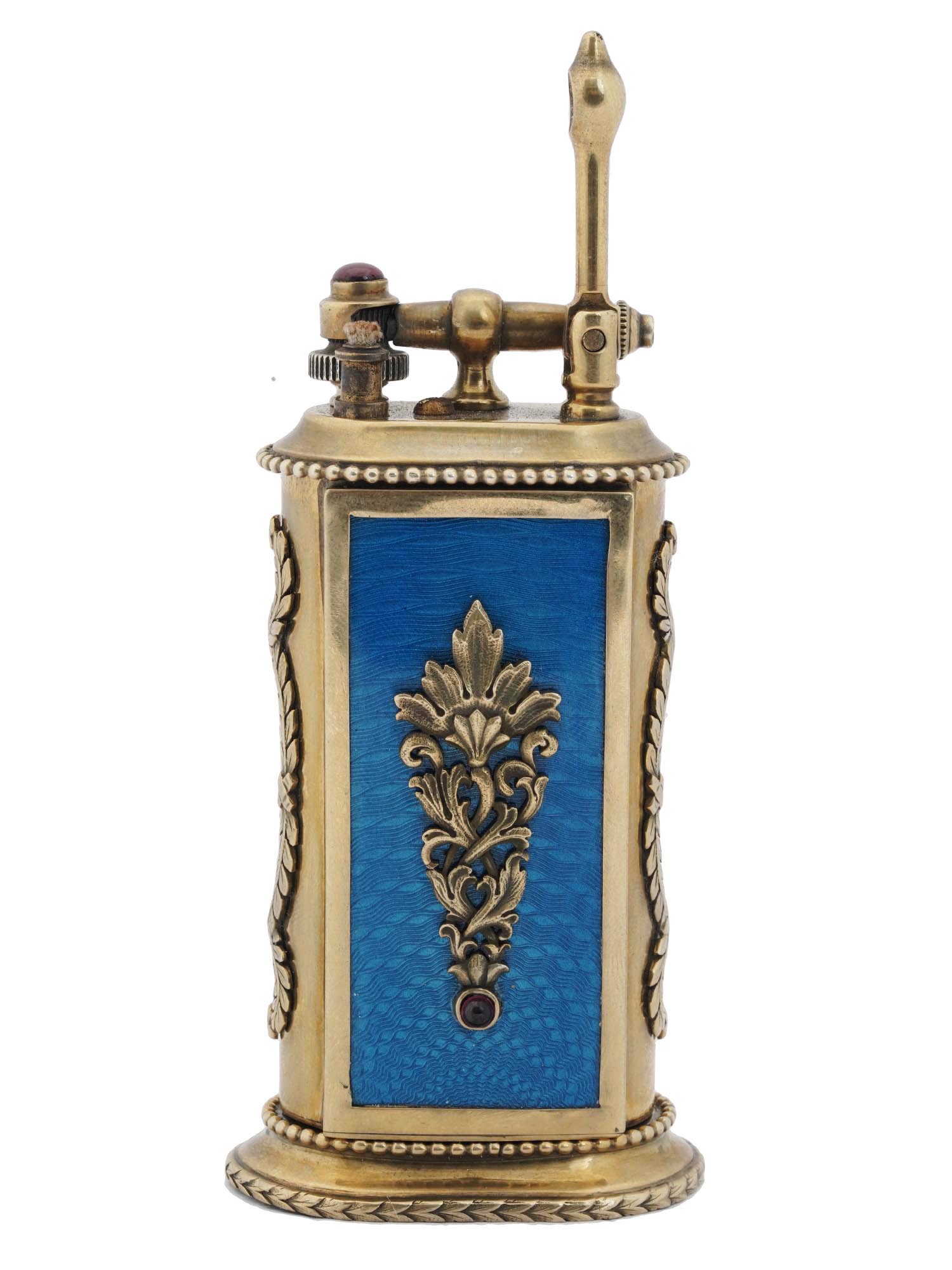 GILT SILVER AND ENAMEL RUBY STONES TABLE LIGHTER PIC-6